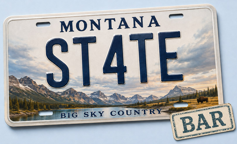 Montana state license plate banner for ST4TEBAR online bar exam preparation and legal courses