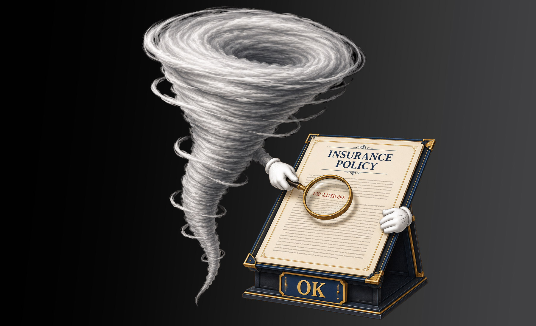 Oklahoma legal humor illustration: a tornado asking whether the wind has standing