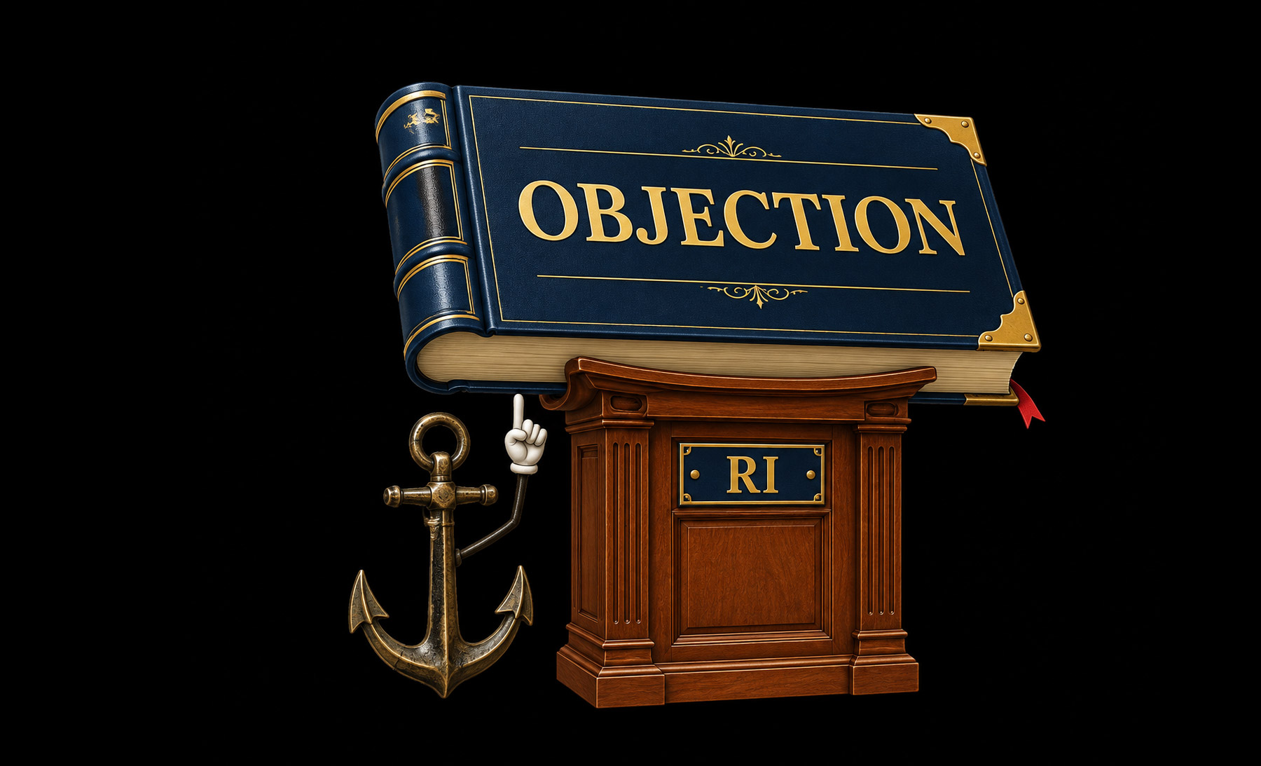 Rhode Island legal humor illustration: a tiny anchor making a surprisingly weighty objection